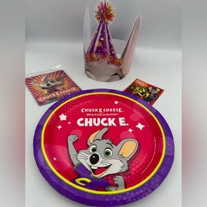 Chuck E. Cheese's LOT Birthday Lot‎ Crown Plates, Stickers, Puzzle Brand New ￼￼